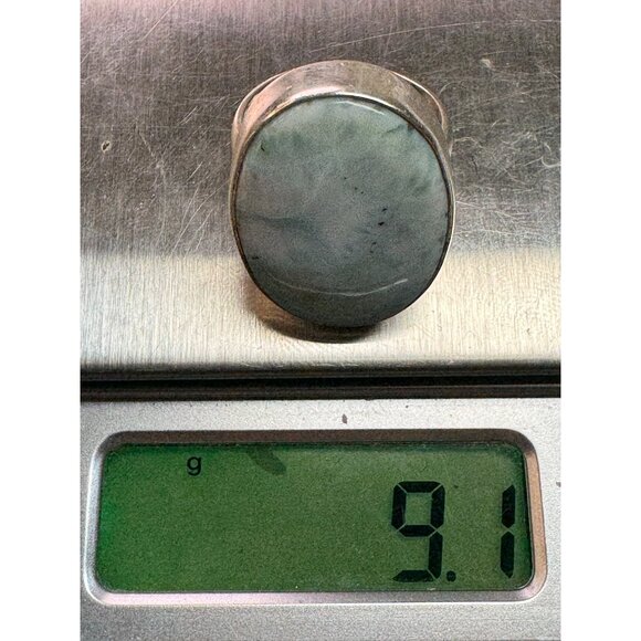 Estate Sterling Silver 925 Oval Larimar Gemstone Ring Size 8, 9.1g Statement - Picture 8 of 8